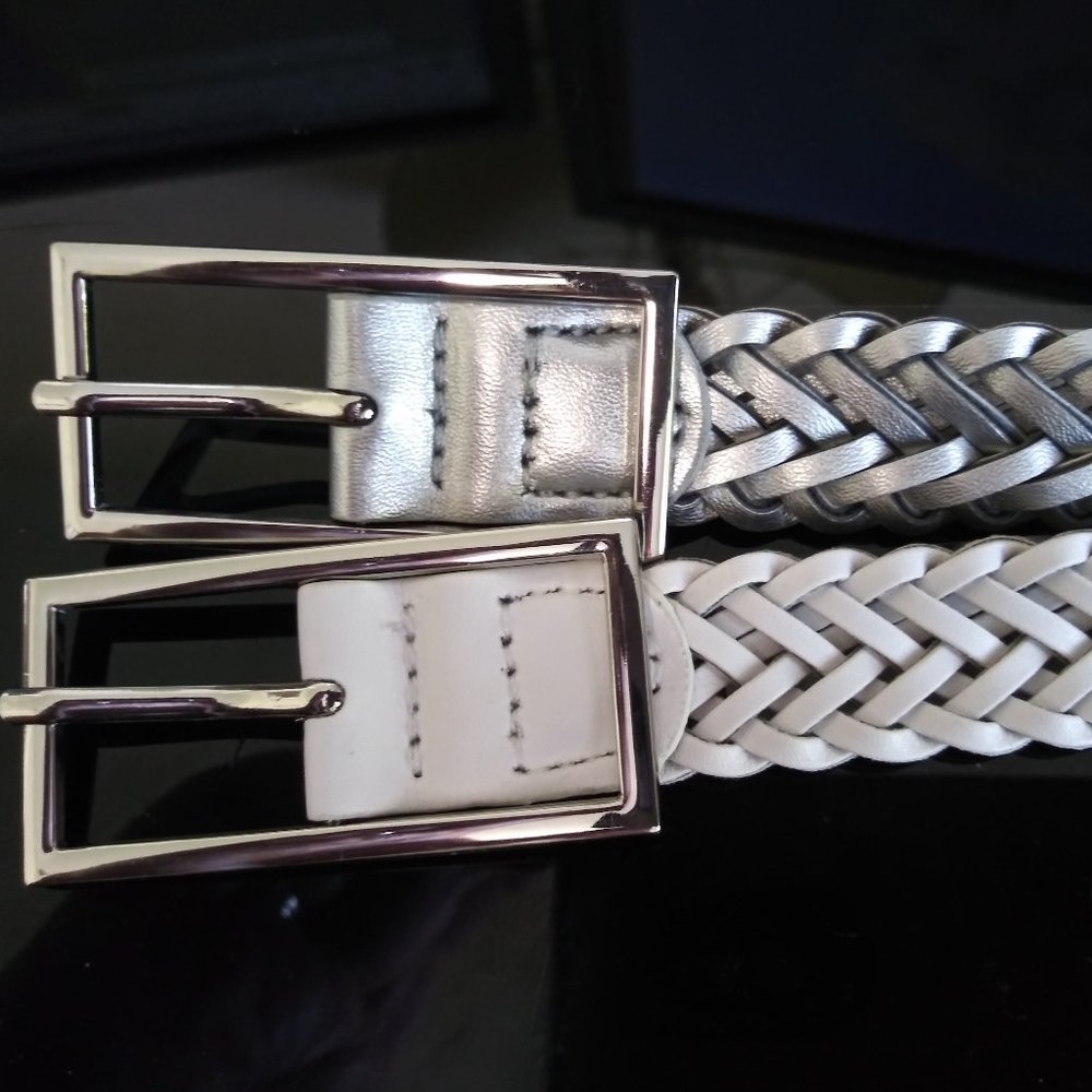 NWT Braided Belt 2-Pack-White & Silver ~Size 22/24